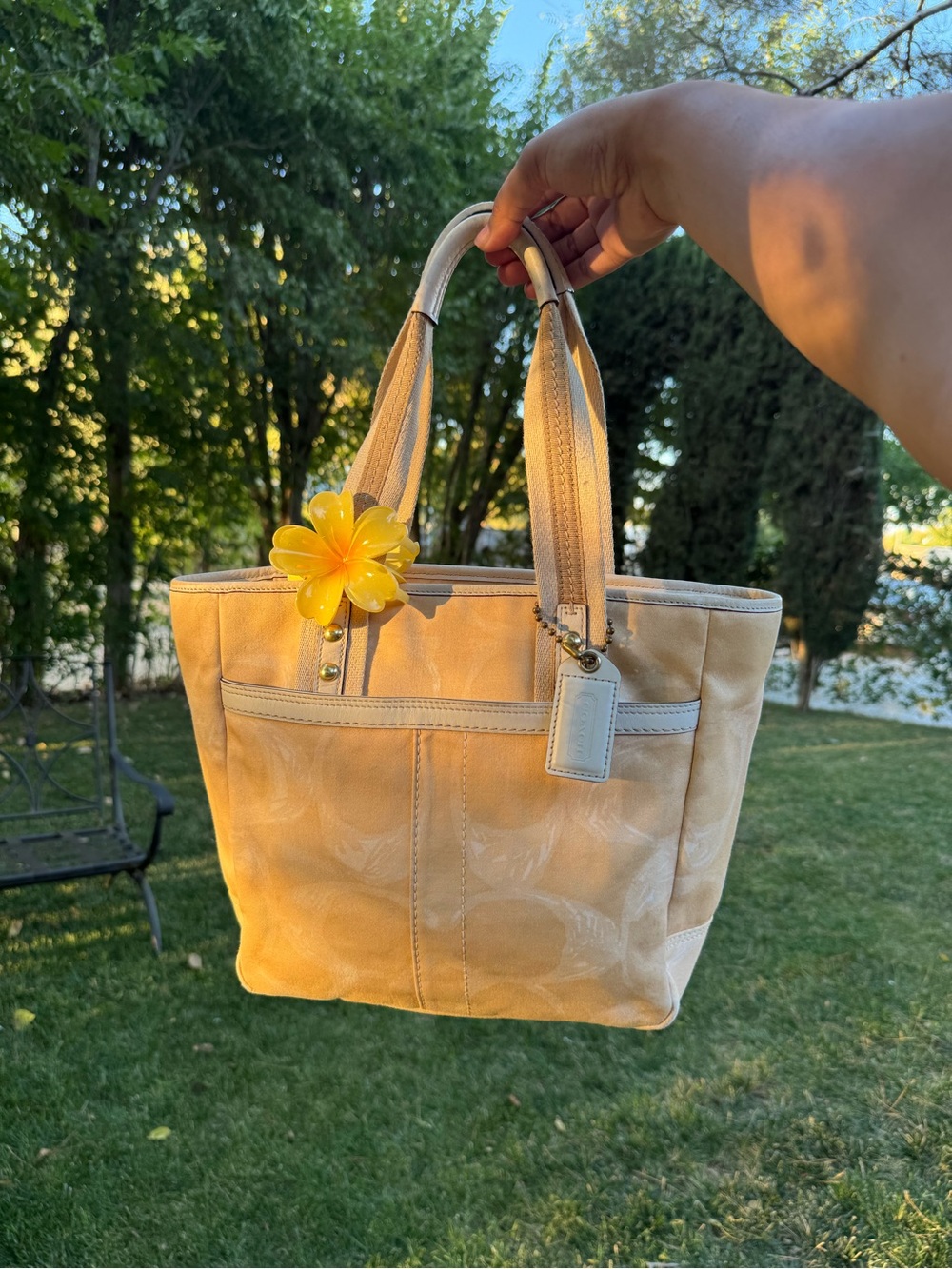 2007 Coach Hamptons Yellow Scribble Tote Bag